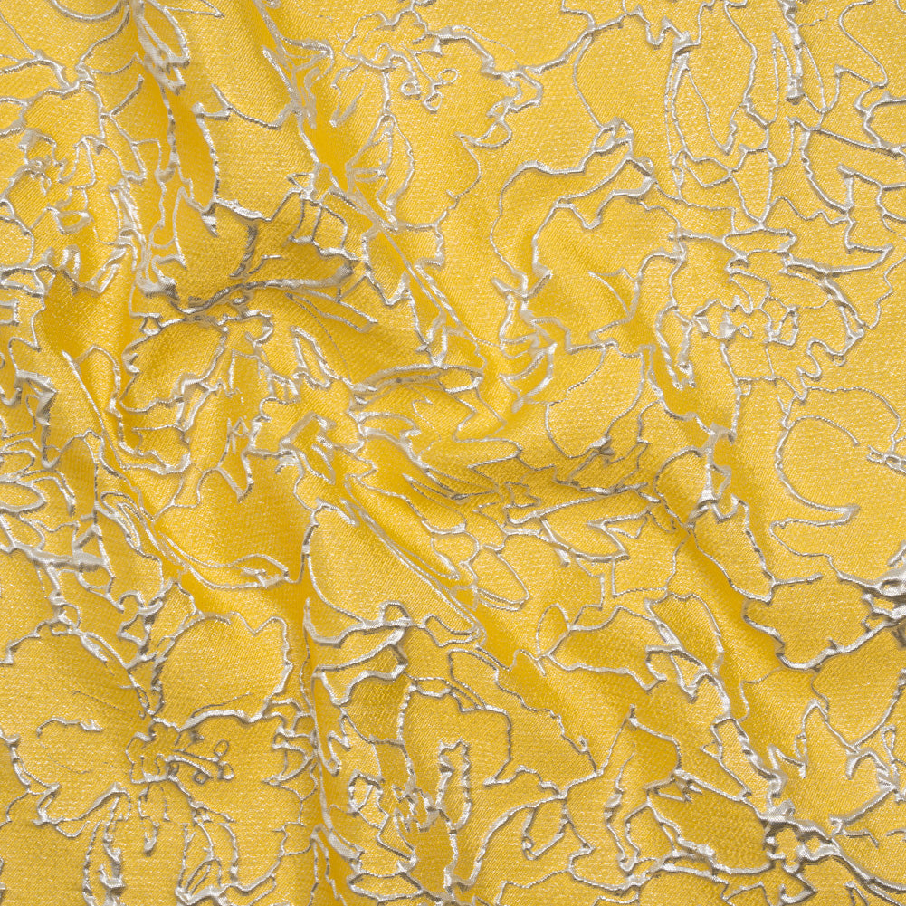 Metallic Luxury Brocade - Sunshine Yellow and Silver Floral Outlines Metallic Luxury Brocade - Sunshine Yellow and Silver Floral Outlines