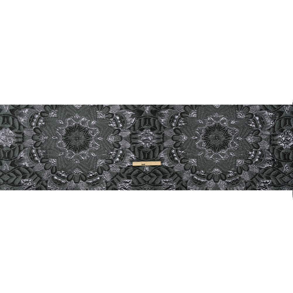 Metallic Luxury Brocade - Gray and Black Floral Medallions and Leaves Metallic Luxury Brocade - Gray and Black Floral Medallions and Leaves