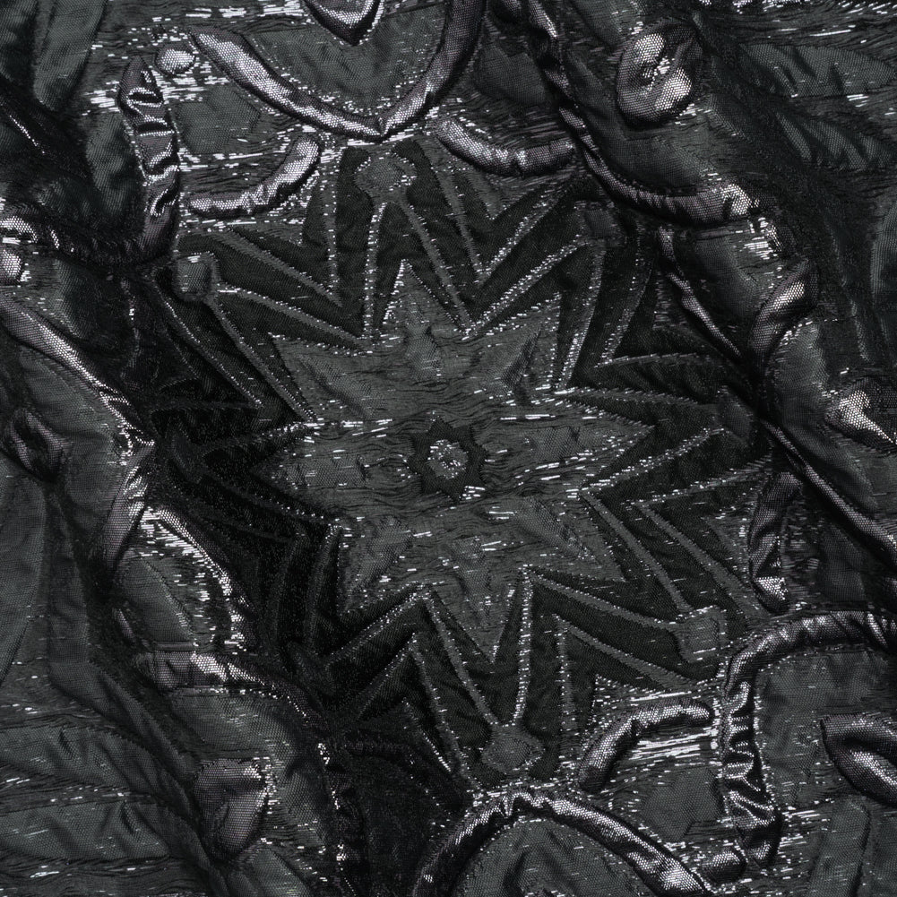 Metallic Luxury Brocade - Gray and Black Floral Medallions and Leaves Metallic Luxury Brocade - Gray and Black Floral Medallions and Leaves