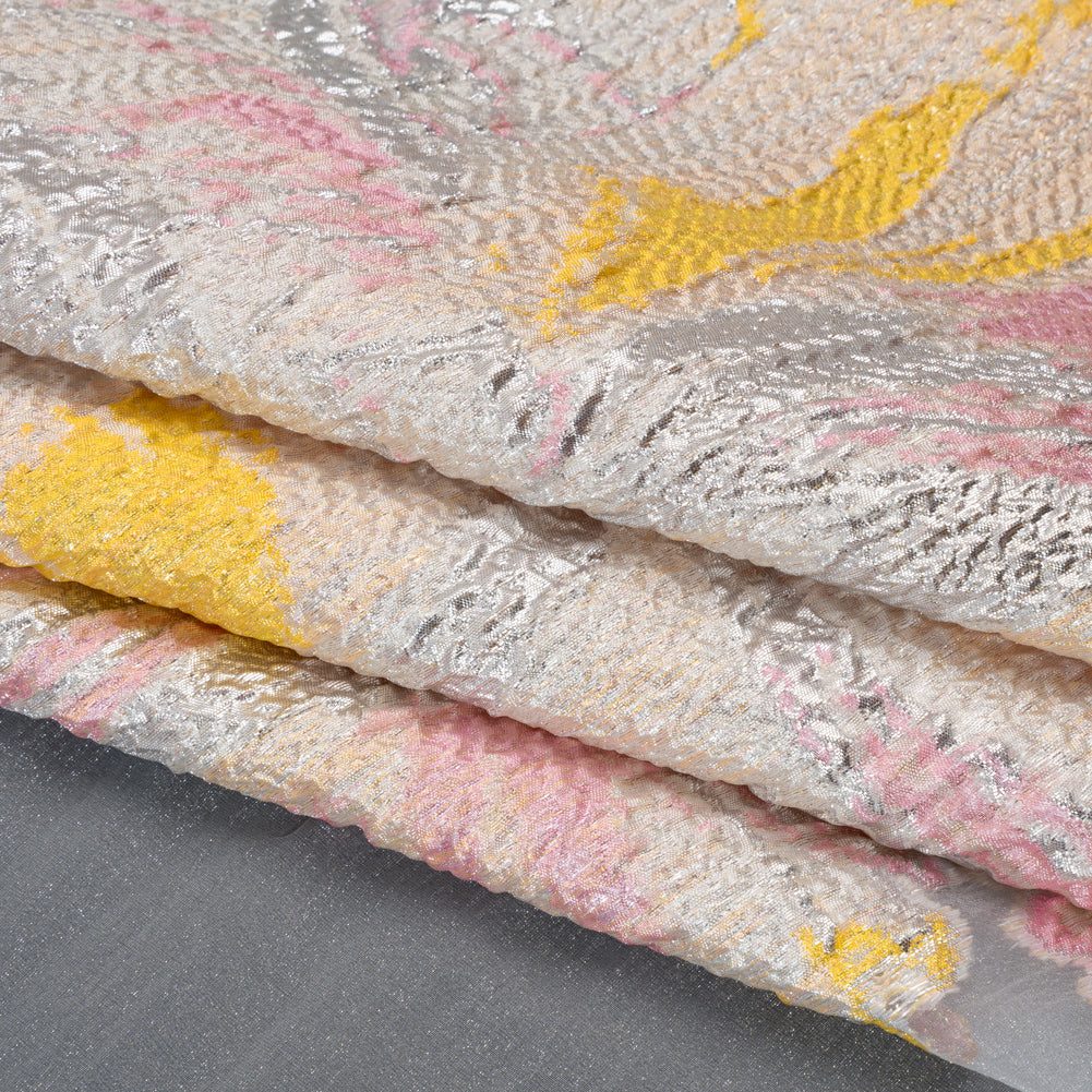 Metallic Luxury Burnout Brocade Panel - Pale Pink and Peach Painterly Lily Metallic Luxury Burnout Brocade Panel - Pale Pink and Peach Painterly Lily