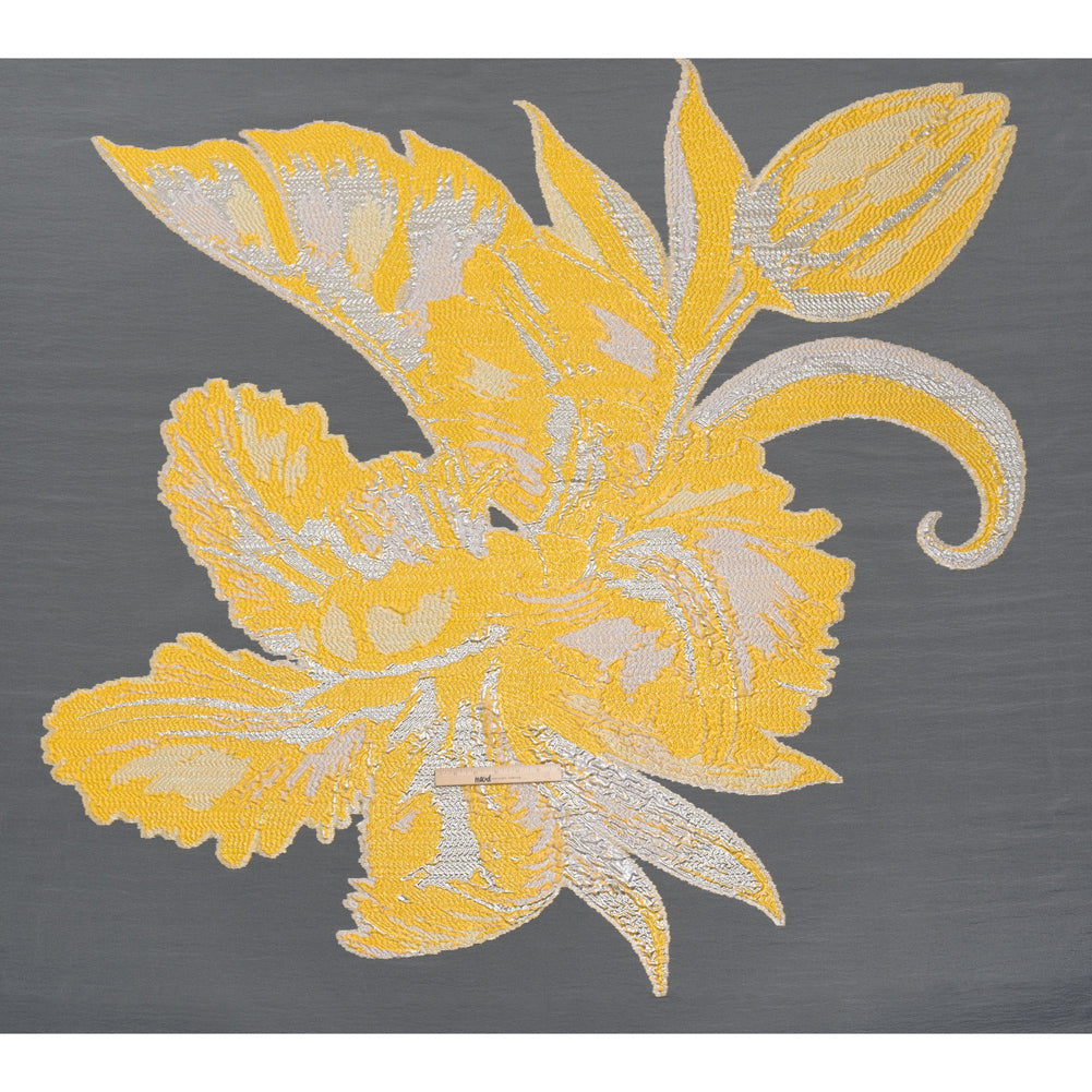 Metallic Luxury Burnout Brocade Panel - Sunshine Yellow and White Painterly Lily Metallic Luxury Burnout Brocade Panel - Sunshine Yellow and White Painterly Lily