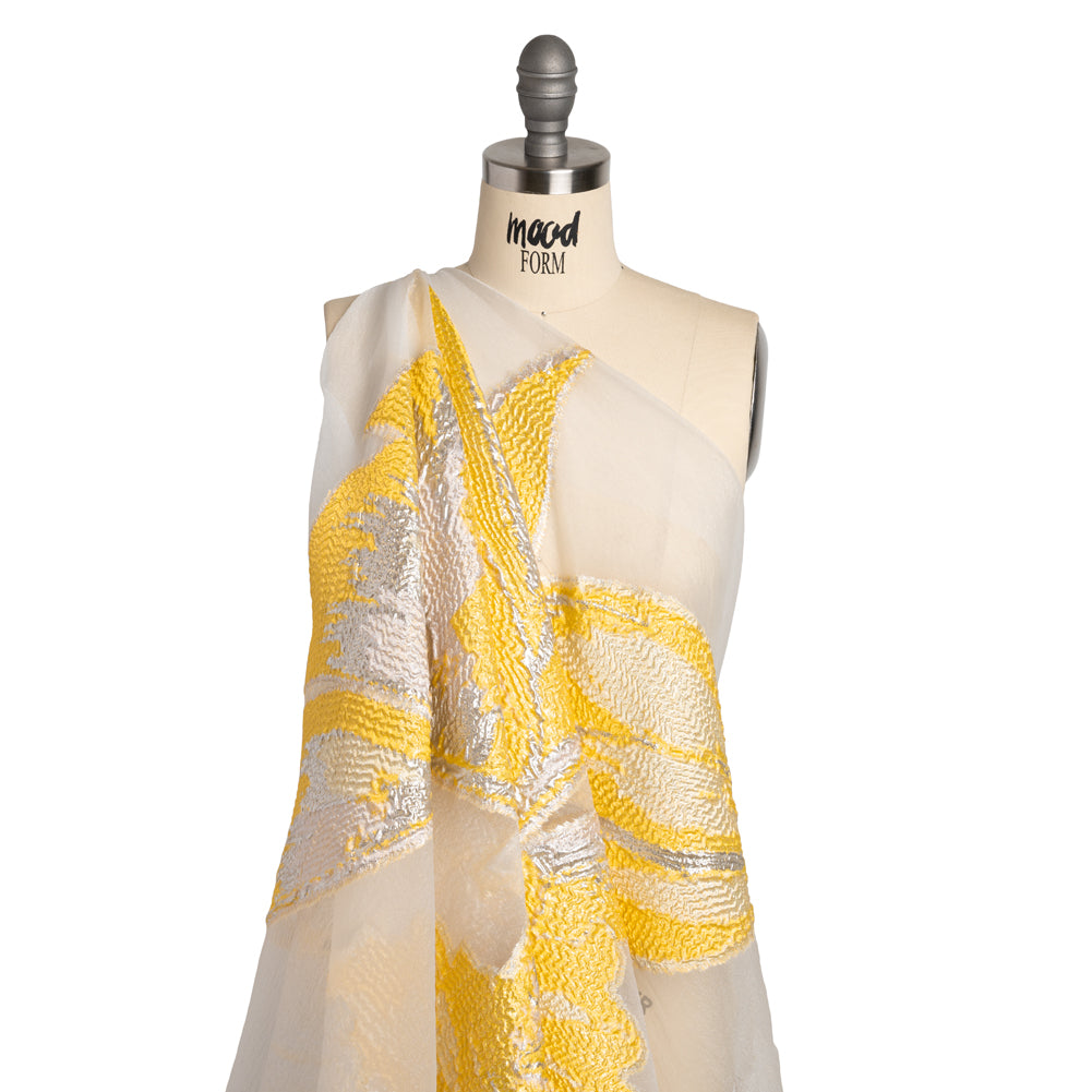 Metallic Luxury Burnout Brocade Panel - Sunshine Yellow and White Painterly Lily Metallic Luxury Burnout Brocade Panel - Sunshine Yellow and White Painterly Lily