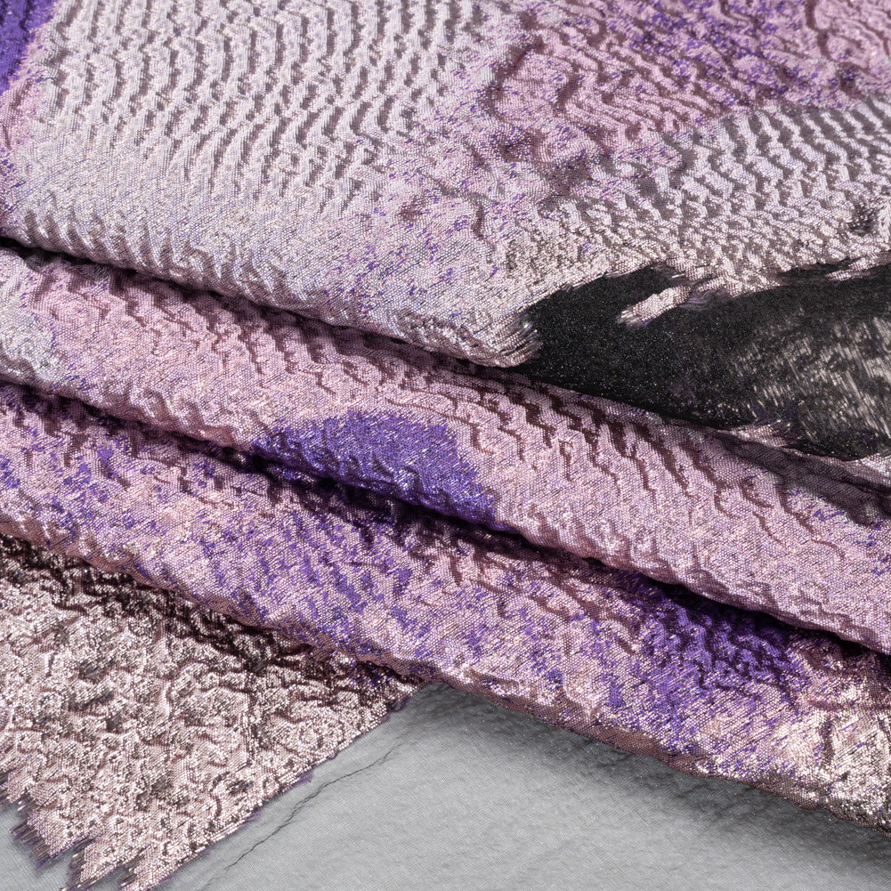 Metallic Luxury Burnout Brocade Panel - Purple, Orchid and Silver Ikat Butterfly Wings Metallic Luxury Burnout Brocade Panel - Purple, Orchid and Silver Ikat Butterfly Wings