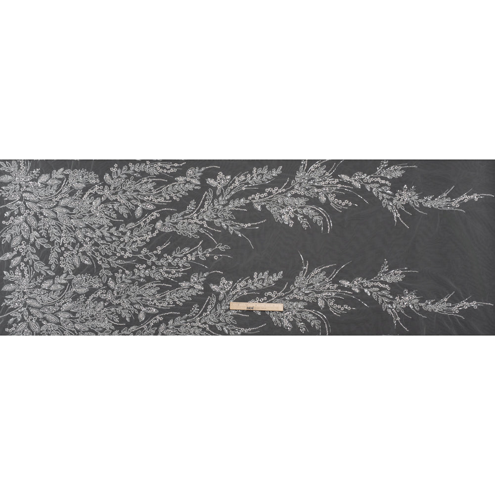 Beaded and Sequined Lace - White Leafy Border Beaded and Sequined Lace - White Leafy Border