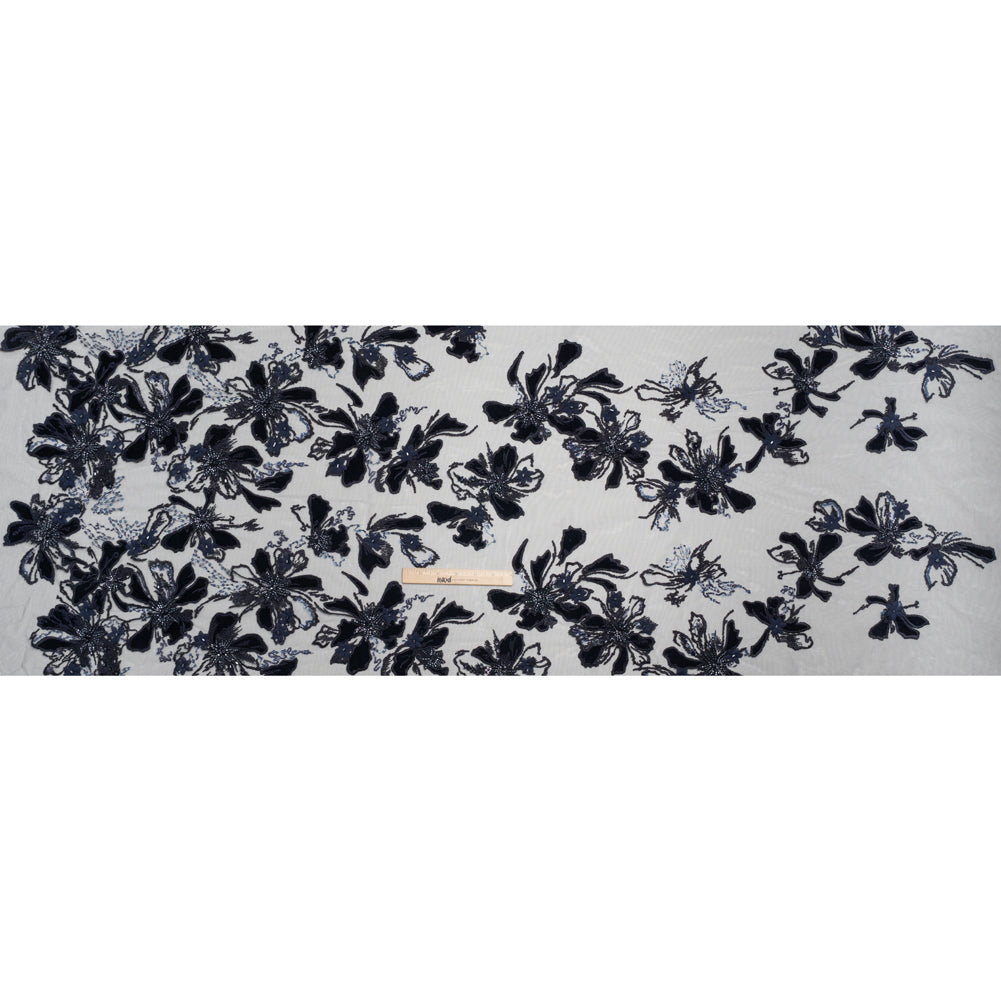 Embroidered 3D Lace with Beading and Velvet Applique - Navy Blue Floral Embroidered 3D Lace with Beading and Velvet Applique - Navy Blue Floral