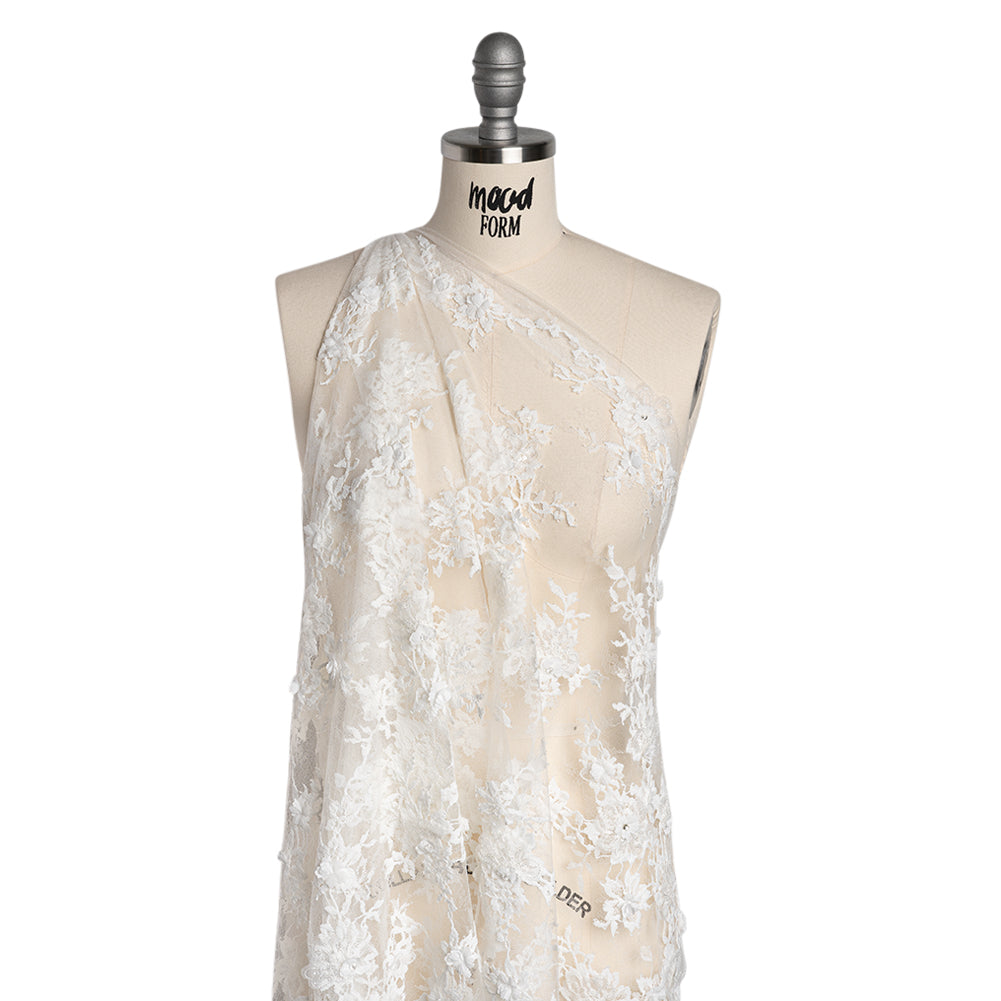 3D Fabric Flowers Embroidered Lace with Sequins and Finished Edges - Off White Floral 3D Fabric Flowers Embroidered Lace with Sequins and Finished Edges - Off White Floral