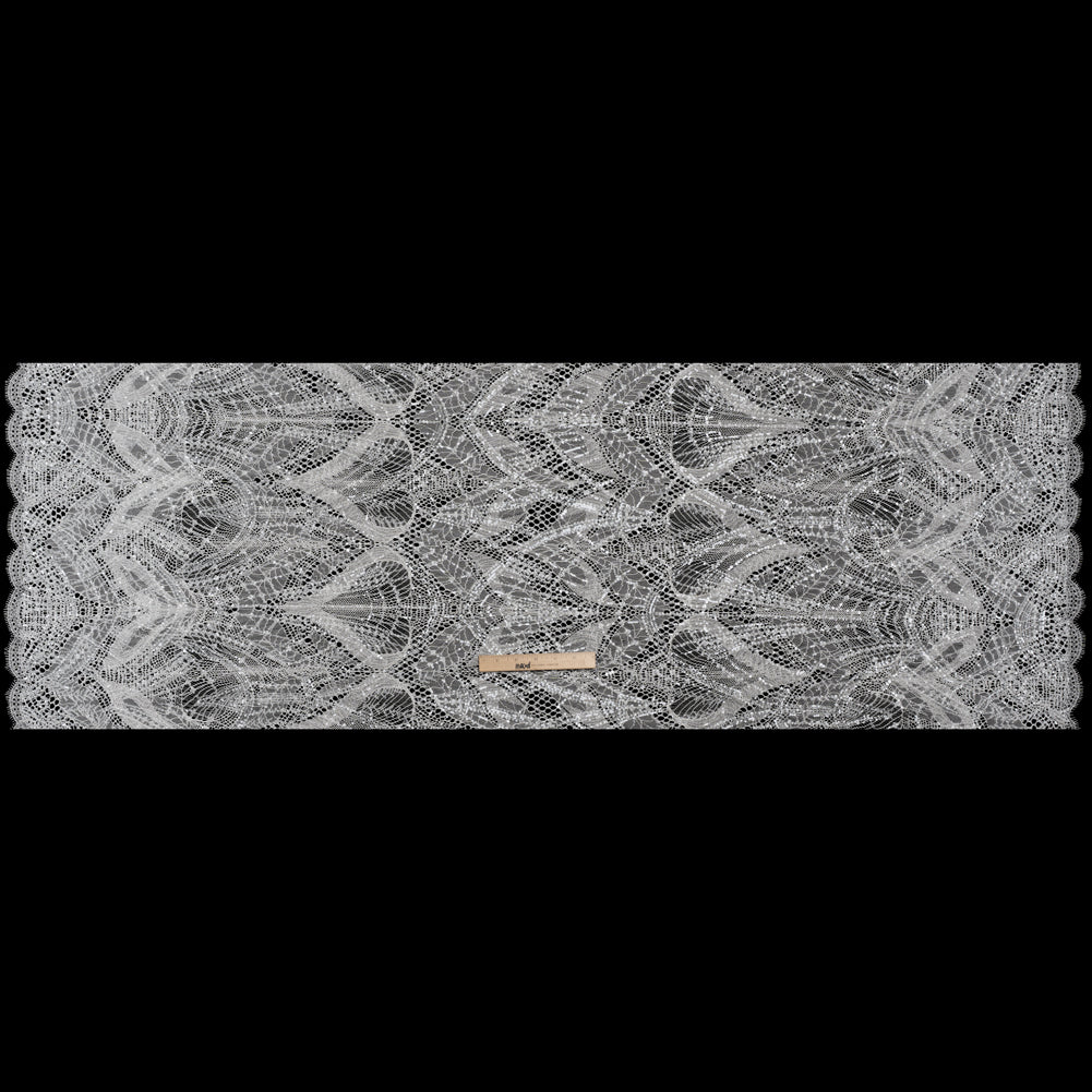 Corded Lace with Clear Beads and Sequins and Finished Edges - White Abstract Corded Lace with Clear Beads and Sequins and Finished Edges - White Abstract