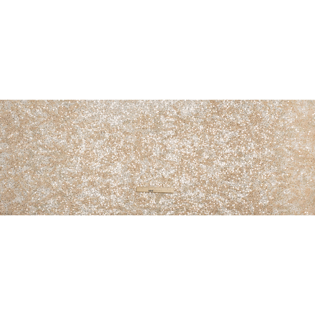 Embroidered and Applique Lace with Gold and Silver Beads and Sequins - Beige Floral Confetti Embroidered and Applique Lace with Gold and Silver Beads and Sequins - Beige Floral Confetti