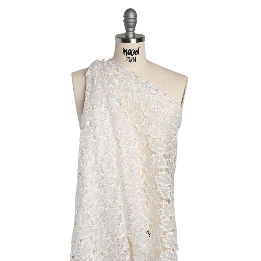 Burnout Embroidered Lace with Finished Edges - White Leafy Lines Burnout Embroidered Lace with Finished Edges - White Leafy Lines