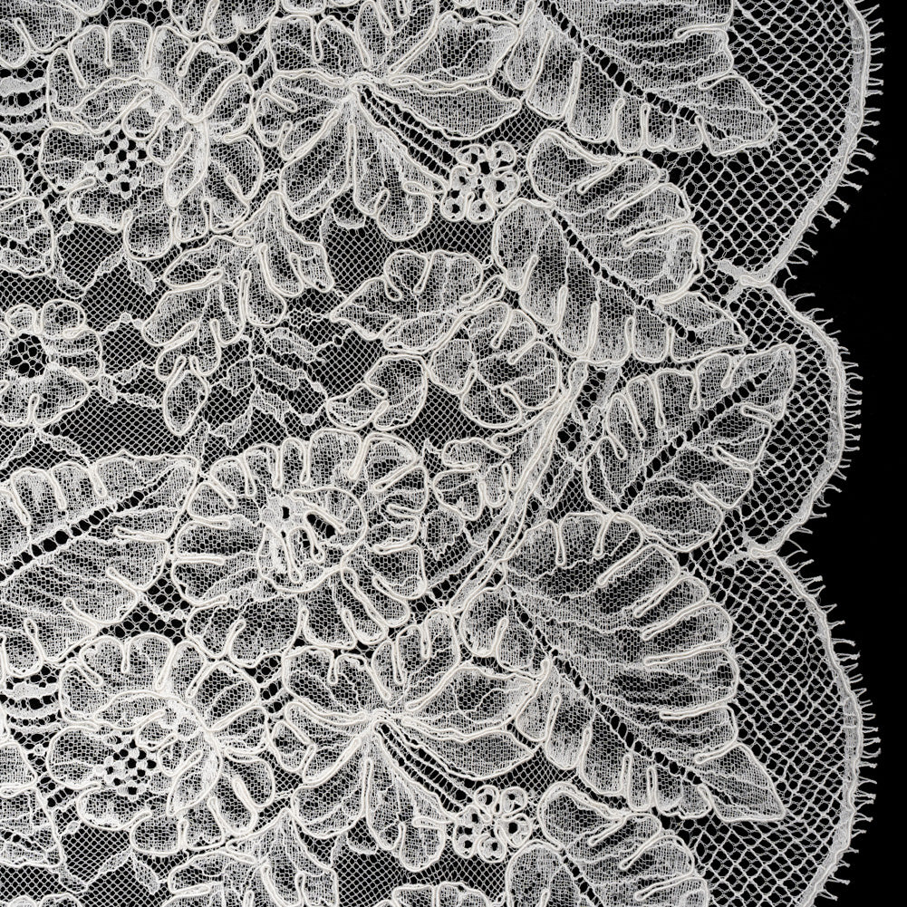 Corded Chantilly Lace with Finished Edges - Ivory Tropical Leaves and Flowers Corded Chantilly Lace with Finished Edges - Ivory Tropical Leaves and Flowers
