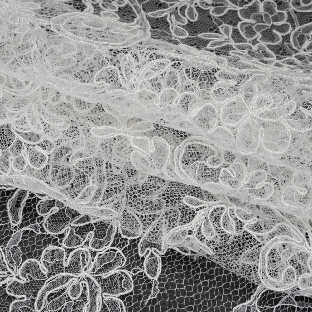 Corded Lace with Finished Edges - Off White Floral Corded Lace with Finished Edges - Off White Floral