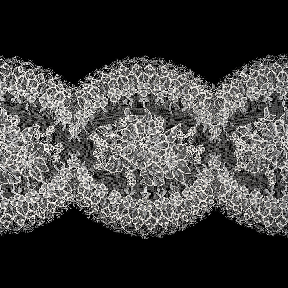 Corded Chantilly Lace with Scalloped Eyelash Edges - 12" - Ivory and White Floral Rings Corded Chantilly Lace with Scalloped Eyelash Edges - 12" - Ivory and White Floral Rings