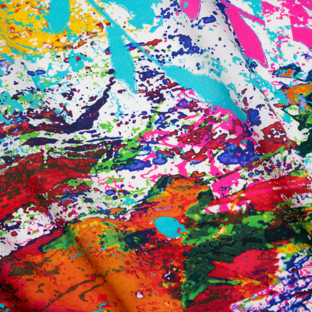 Silk Charmeuse Print - White, Red and Green Abstract Paint Splatters Silk Charmeuse Print - White, Red and Green Abstract Paint Splatters