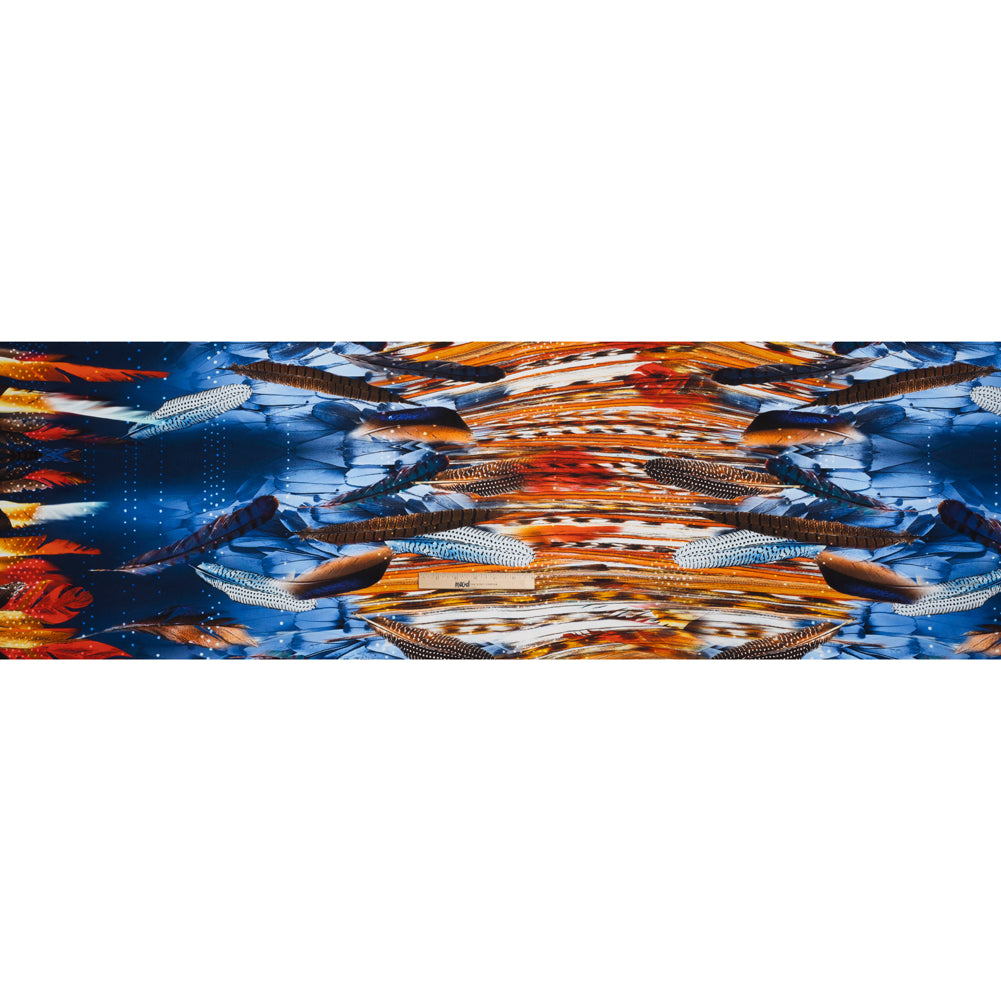 Silk Charmeuse Print - Blue, Red and Orange Feathered Borders and Abstract Drape Silk Charmeuse Print - Blue, Red and Orange Feathered Borders and Abstract Drape