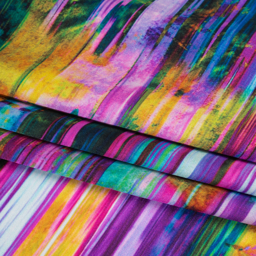 Silk Charmeuse Print - Yellow, Purple and Pink Abstract Painted Stripes Full Silk Charmeuse Print - Yellow, Purple and Pink Abstract Painted Stripes Full
