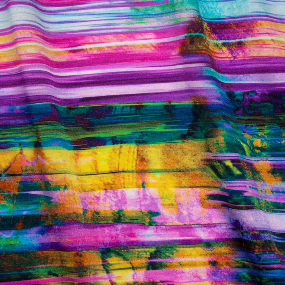 Silk Charmeuse Print - Yellow, Purple and Pink Abstract Painted Stripes Silk Charmeuse Print - Yellow, Purple and Pink Abstract Painted Stripes