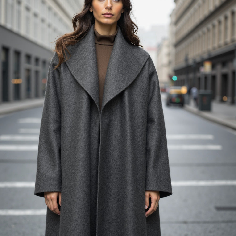 Virgin Wool and Cashmere Double Cloth Coating - Heathered Smoke - Astana Collection Virgin Wool and Cashmere Double Cloth Coating - Heathered Smoke - Astana Collection
