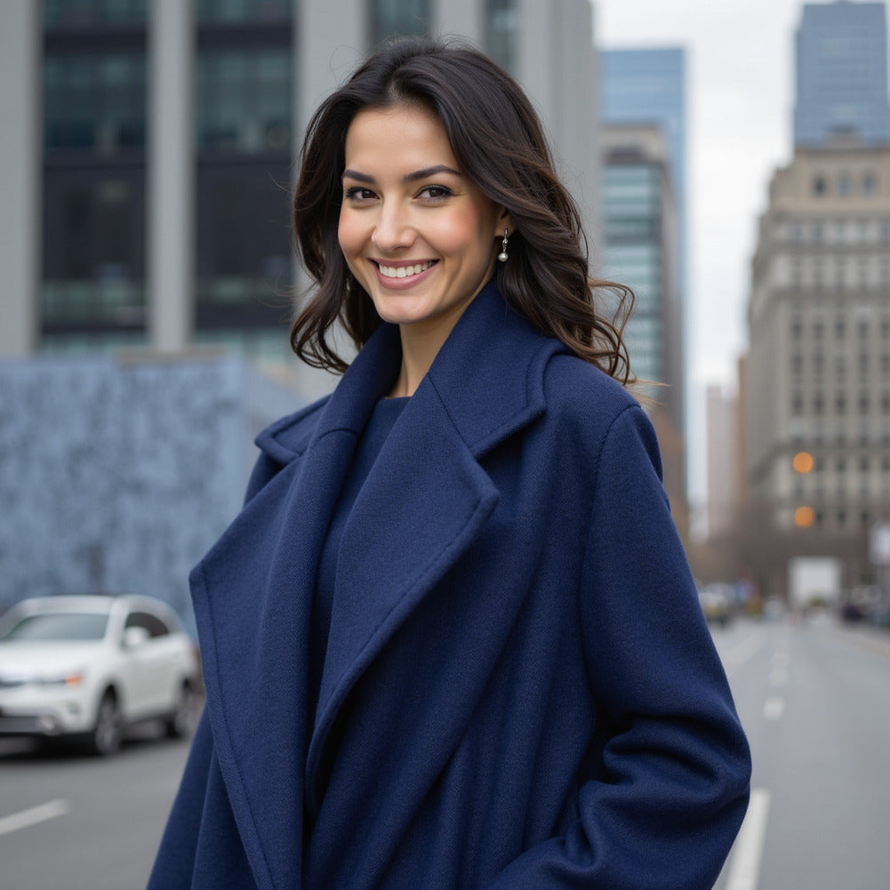 Virgin Wool and Cashmere Double Cloth Coating - Bright Navy - Astana Collection Virgin Wool and Cashmere Double Cloth Coating - Bright Navy - Astana Collection