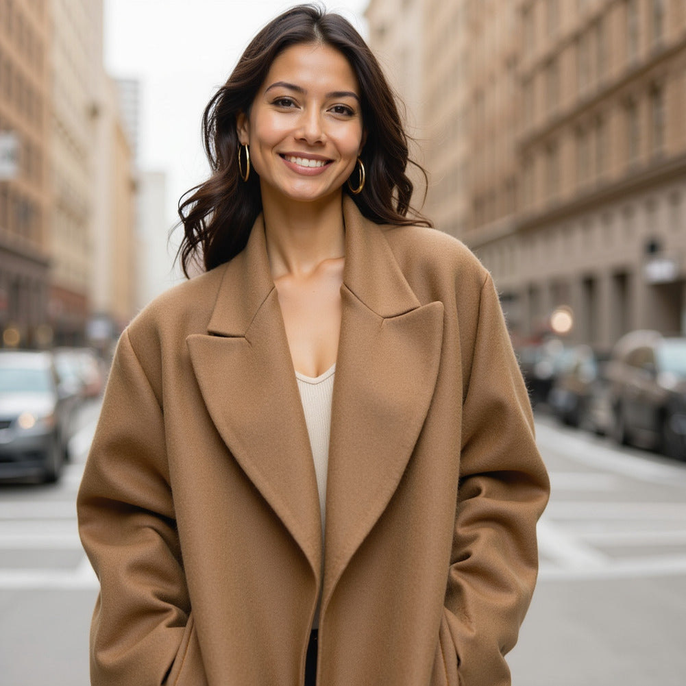 Virgin Wool and Cashmere Double Cloth Coating - Camel - Astana Collection Virgin Wool and Cashmere Double Cloth Coating - Camel - Astana Collection