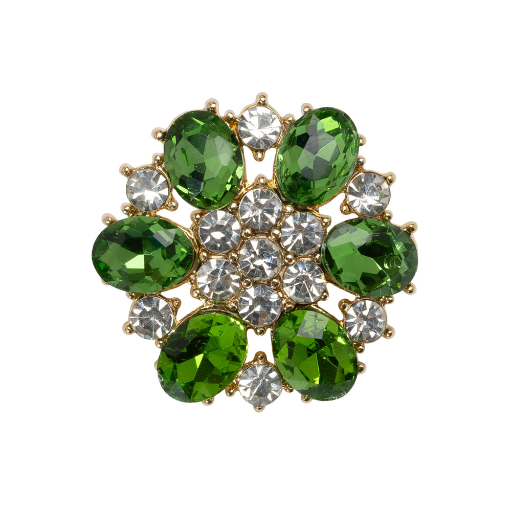 Rhinestone and Metal Shank Back Button - 40L/25.5mm - Green, Crystal and Gold Big Flower Rhinestone and Metal Shank Back Button - 40L/25.5mm - Green, Crystal and Gold Big Flower