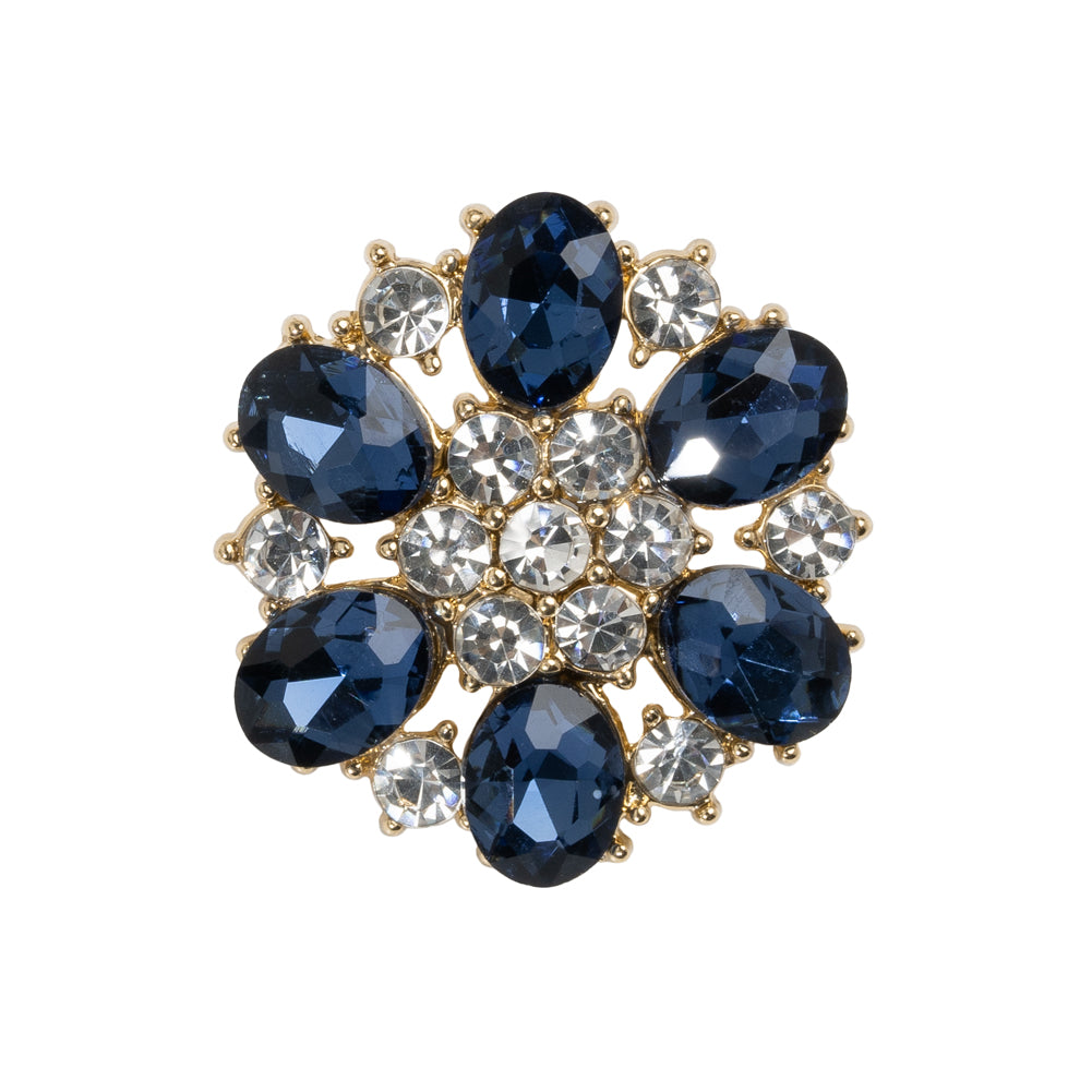 Rhinestone and Metal Shank Back Button - 40L/25.5mm - Blue, Crystal and Gold Big Flower Rhinestone and Metal Shank Back Button - 40L/25.5mm - Blue, Crystal and Gold Big Flower