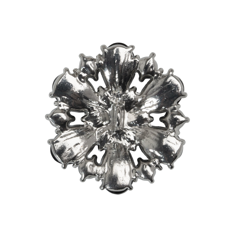 Rhinestone and Metal Shank Back Button - 40L/25.5mm - Jet Black, Crystal and Nickel-Free Silver Big Flower Rhinestone and Metal Shank Back Button - 40L/25.5mm - Jet Black, Crystal and Nickel-Free Silver Big Flower