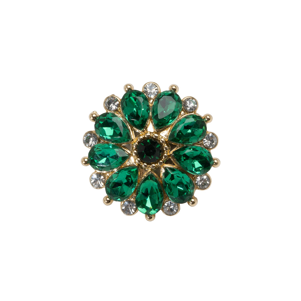Rhinestone and Metal Shank Back Button - 32L/20mm - Green and Gold Little Daisy Rhinestone and Metal Shank Back Button - 32L/20mm - Green and Gold Little Daisy