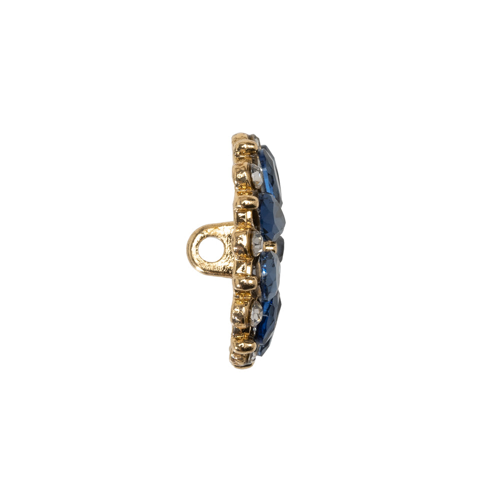 Rhinestone and Metal Shank Back Button - 32L/20mm - Blue and Gold Little Daisy Rhinestone and Metal Shank Back Button - 32L/20mm - Blue and Gold Little Daisy