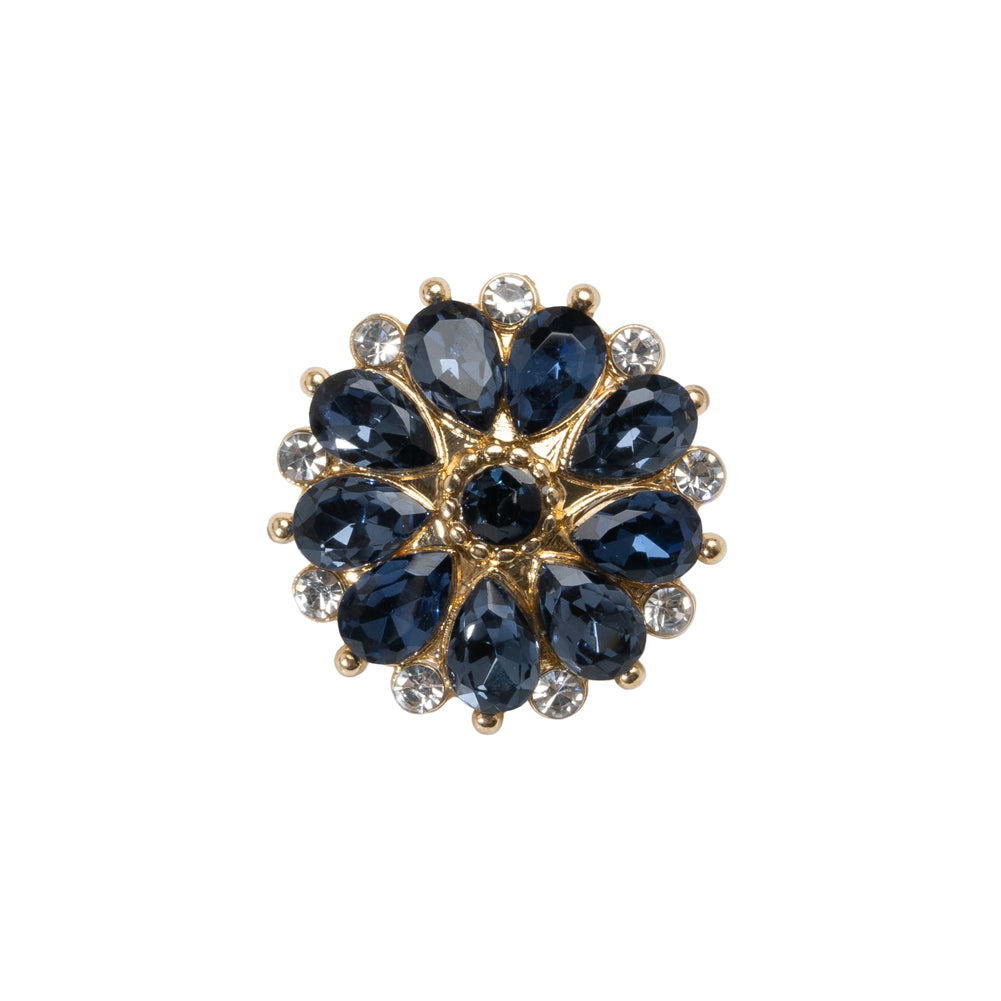 Rhinestone and Metal Shank Back Button - 32L/20mm - Blue and Gold Little Daisy Rhinestone and Metal Shank Back Button - 32L/20mm - Blue and Gold Little Daisy