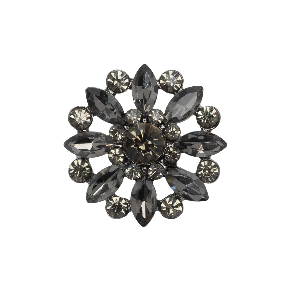 Rhinestone and Metal Shank Back Button - 38L/24mm - Black Diamond and Nickel-Free Silver Open Flower Rhinestone and Metal Shank Back Button - 38L/24mm - Black Diamond and Nickel-Free Silver Open Flower