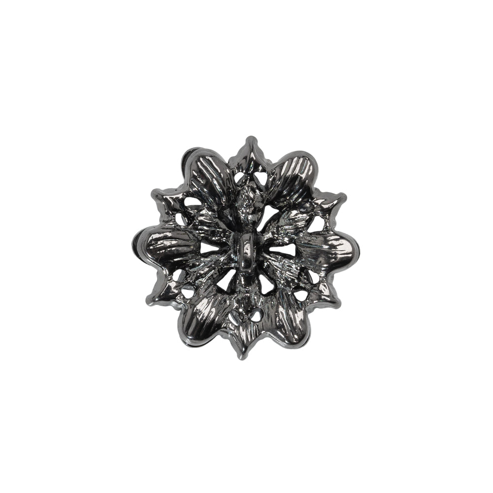 Rhinestone and Metal Shank Back Button - 32L/20mm - Black Diamond and Gunmetal Little Open Flower Rhinestone and Metal Shank Back Button - 32L/20mm - Black Diamond and Gunmetal Little Open Flower