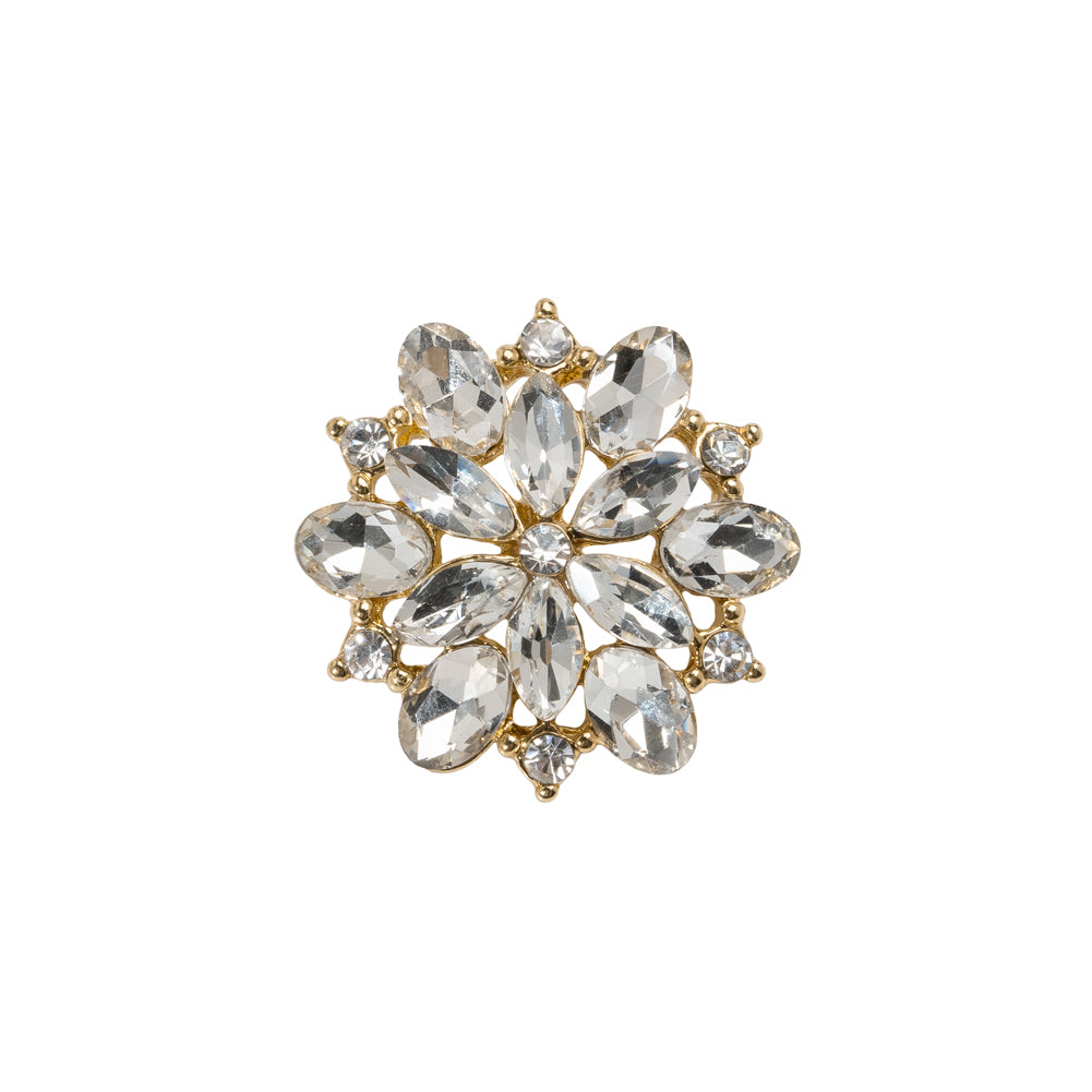 Rhinestone and Metal Shank Back Button - 32L/20mm - Crystal and Gold Little Open Flower Rhinestone and Metal Shank Back Button - 32L/20mm - Crystal and Gold Little Open Flower