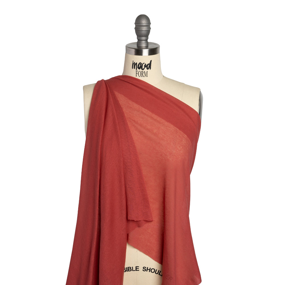 Lightweight Cotton Interlock Knit - Muted Red - Designer Deadstock Drape Lightweight Cotton Interlock Knit - Muted Red - Designer Deadstock Drape