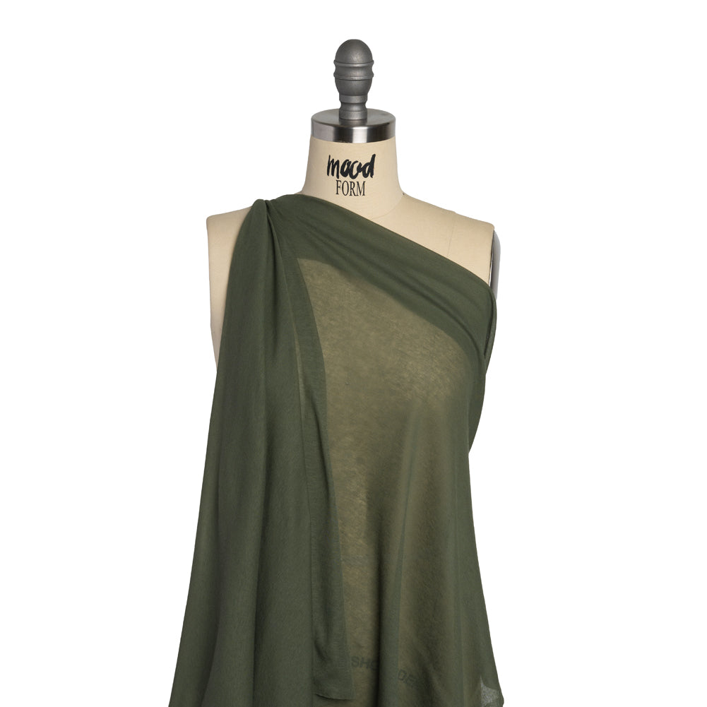 Lightweight Cotton Interlock Knit - Lichen Green - Designer Deadstock Drape Lightweight Cotton Interlock Knit - Lichen Green - Designer Deadstock Drape