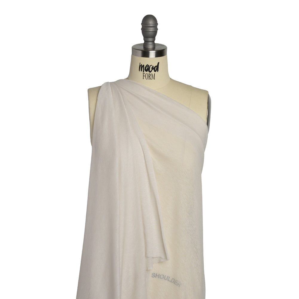 Lightweight Polyester Interlock Knit - Ivory - Designer Deadstock Drape Lightweight Polyester Interlock Knit - Ivory - Designer Deadstock Drape