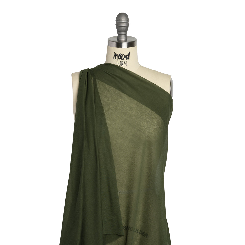 Featherweight Cotton Interlock Knit - Kale Green - Designer Deadstock Drape Featherweight Cotton Interlock Knit - Kale Green - Designer Deadstock Drape