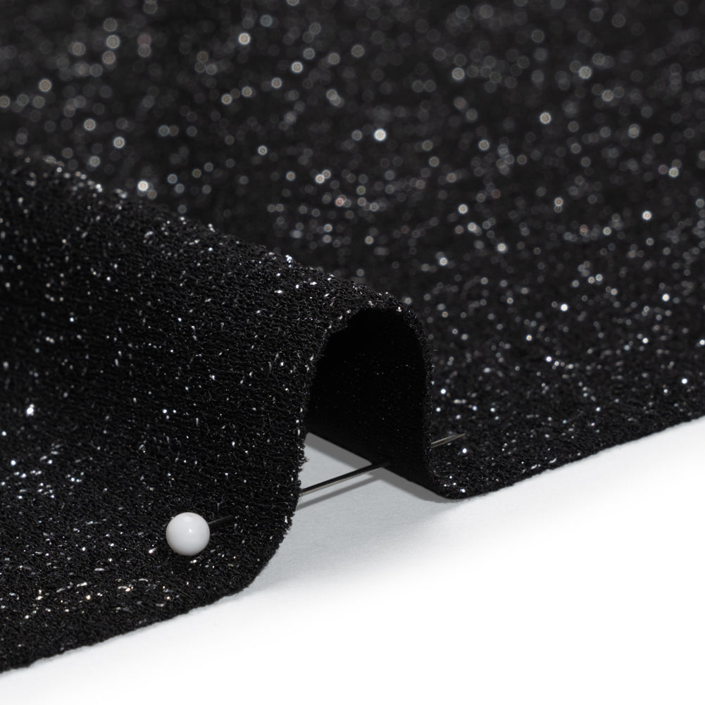 Stretch Polyester Metallic Crepe Double Knit - Black and Silver - Designer Deadstock Stretch Polyester Metallic Crepe Double Knit - Black and Silver - Designer Deadstock
