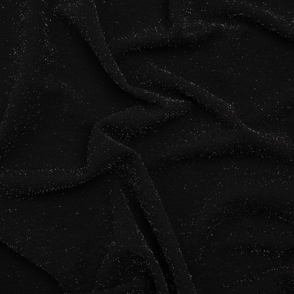 Stretch Polyester Metallic Crepe Double Knit - Black and Silver - Designer Deadstock Stretch Polyester Metallic Crepe Double Knit - Black and Silver - Designer Deadstock