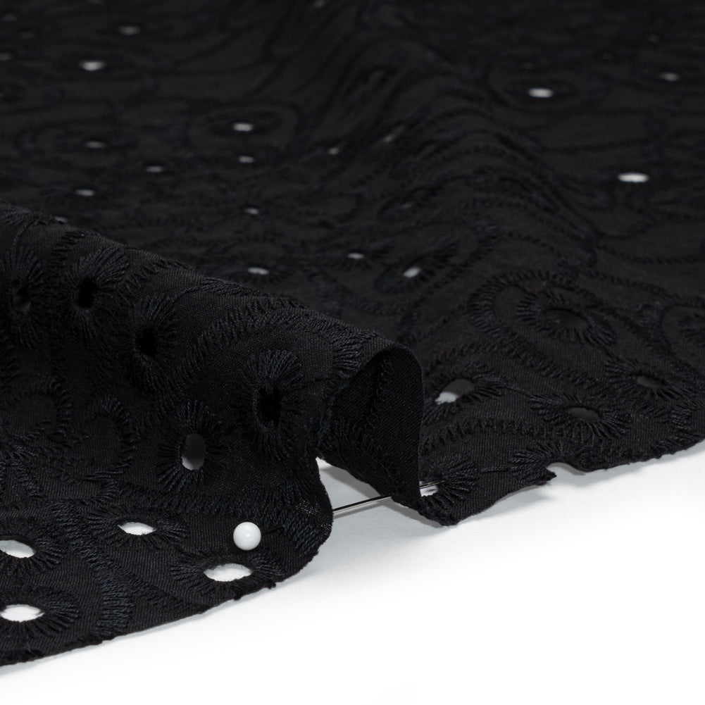 Cotton Embroidered and Eyelet Woven - Black Floral - Designer Deadstock Cotton Embroidered and Eyelet Woven - Black Floral - Designer Deadstock