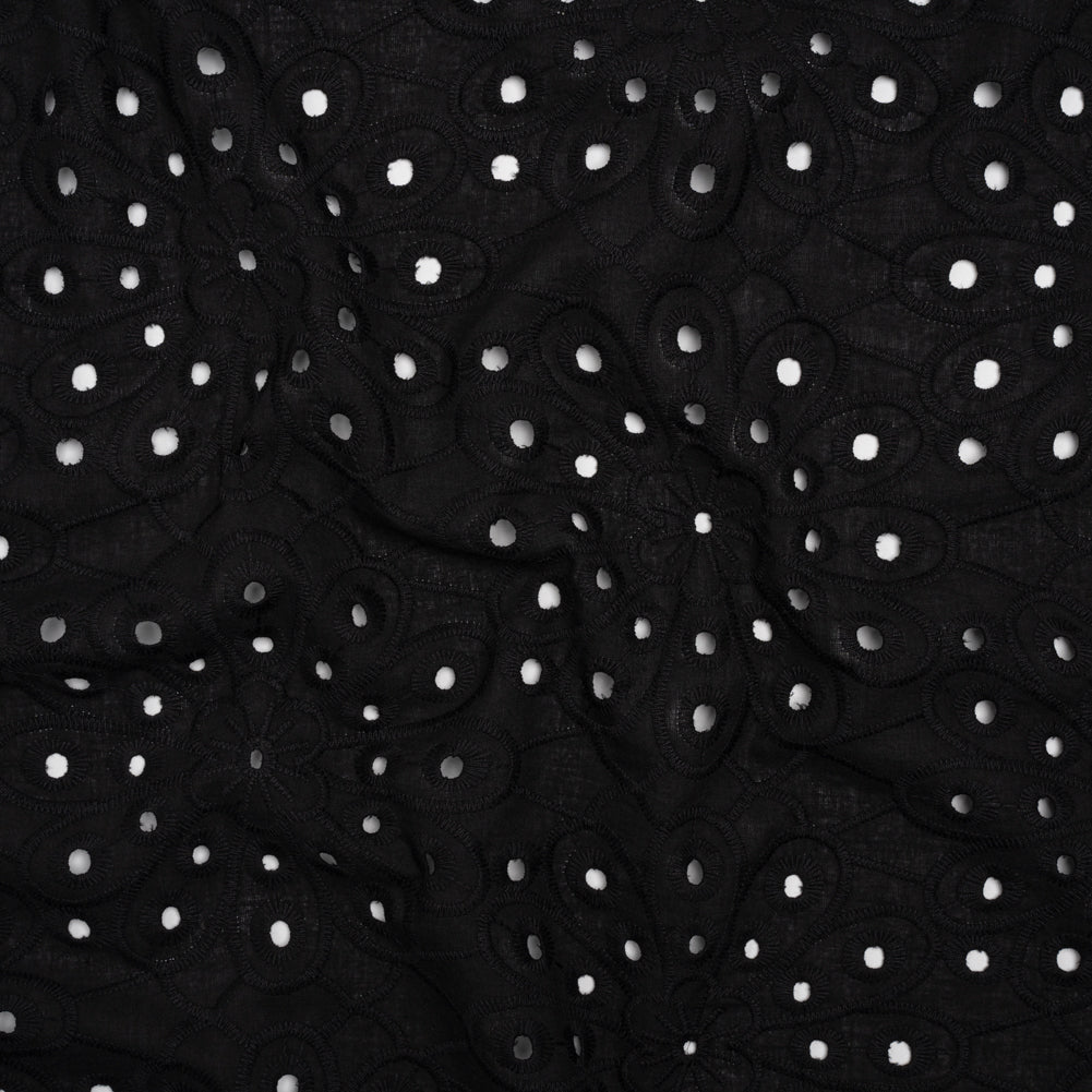 Cotton Embroidered and Eyelet Woven - Black Floral - Designer Deadstock Cotton Embroidered and Eyelet Woven - Black Floral - Designer Deadstock