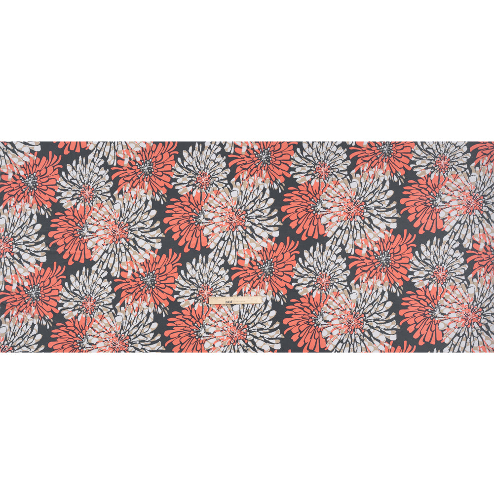 Stretch Polyester Tricot with Puff Print Outlines - Gray, Coral and Beige Floral - Designer Deadstock Stretch Polyester Tricot with Puff Print Outlines - Gray, Coral and Beige Floral - Designer Deadstock