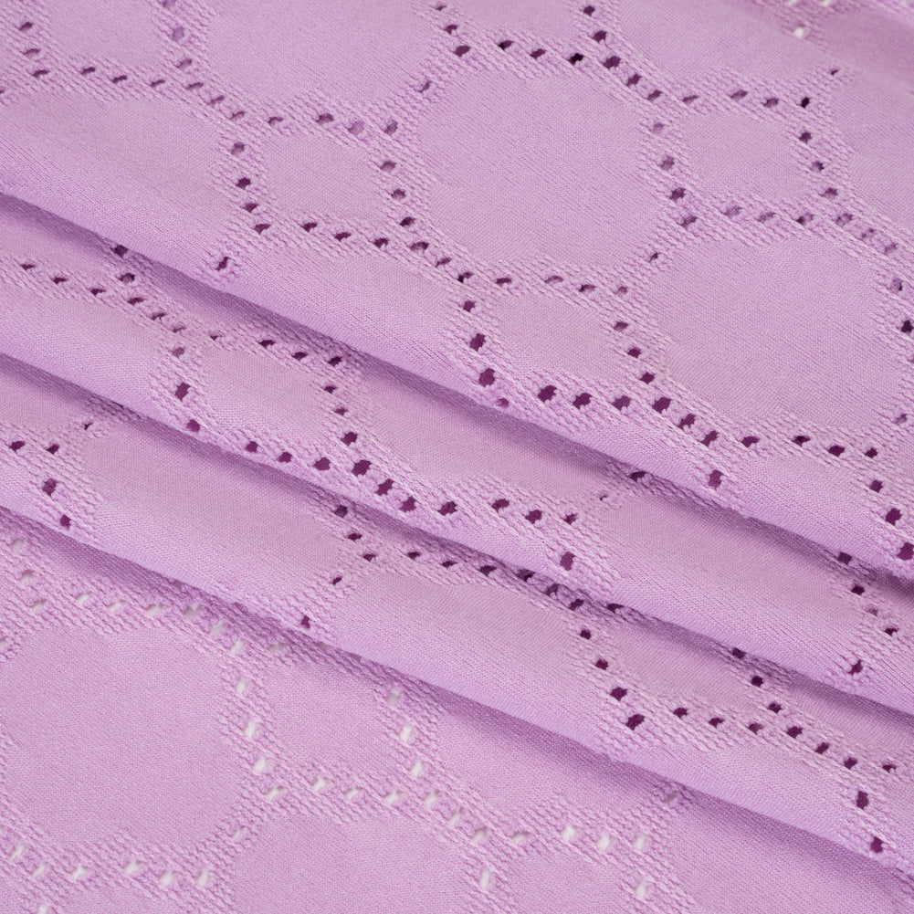 Stretch Polyester Jersey with Eyelets - Lavender Circles - Designer Deadstock - Folded Stretch Polyester Jersey with Eyelets - Lavender Circles - Designer Deadstock - Folded
