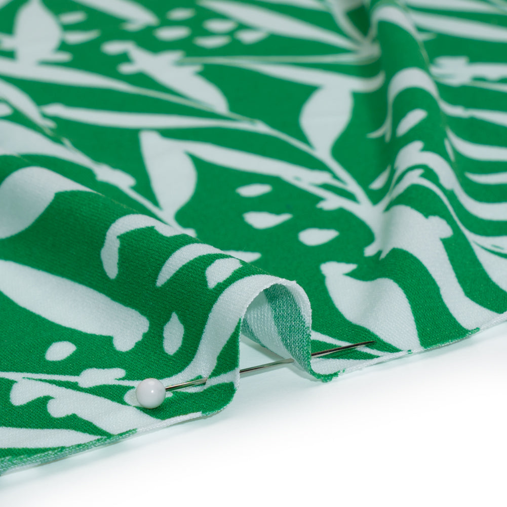 Stretch Polyester Tricot - Kelly Green and White Leafy Stems - Designer Deadstock Stretch Polyester Tricot - Kelly Green and White Leafy Stems - Designer Deadstock