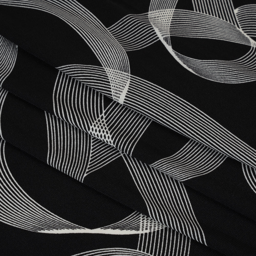 Stretch Polyester Tricot - Black and White Looping Lines - Designer Deadstock Stretch Polyester Tricot - Black and White Looping Lines - Designer Deadstock