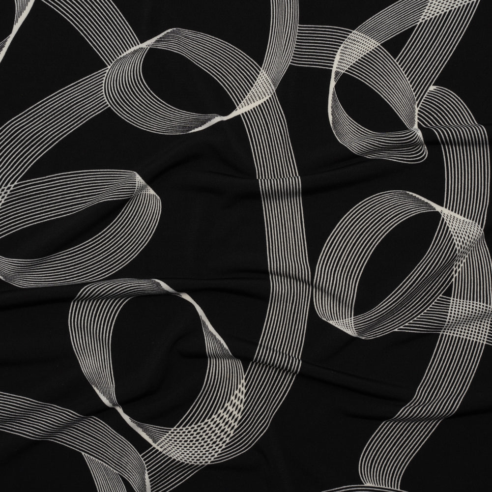 Stretch Polyester Tricot - Black and White Looping Lines - Designer Deadstock Stretch Polyester Tricot - Black and White Looping Lines - Designer Deadstock