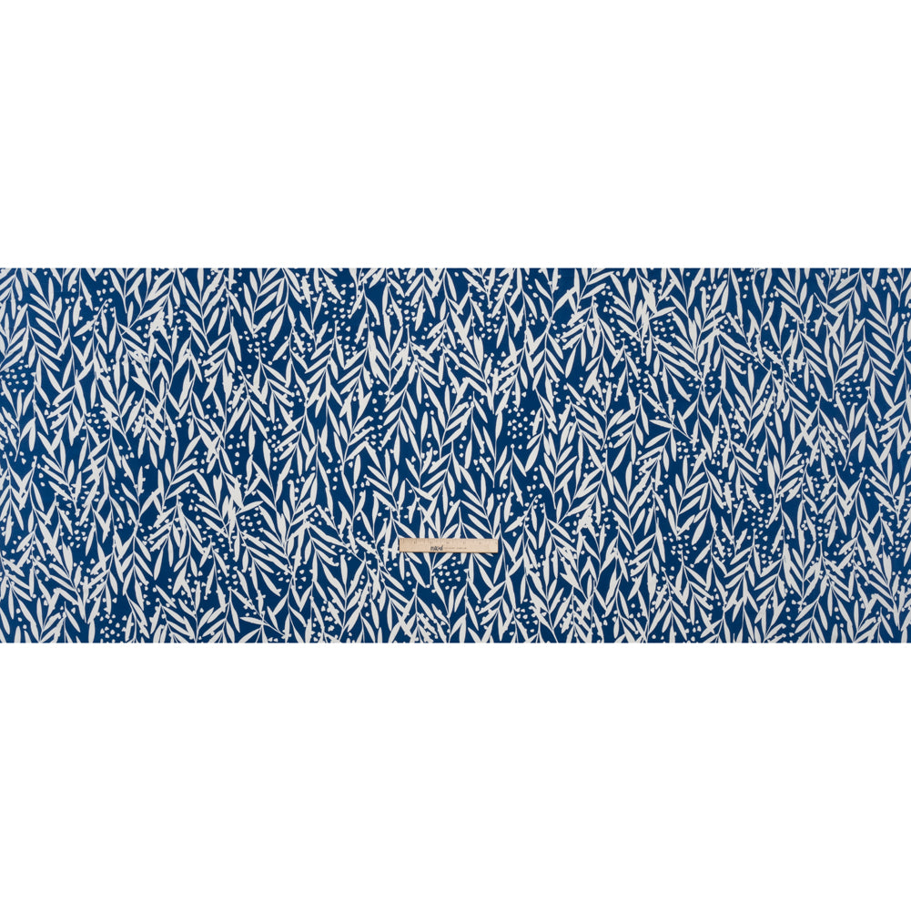 Stretch Polyester Tricot - Dark Blue and White Leafy Stems - Designer Deadstock Stretch Polyester Tricot - Dark Blue and White Leafy Stems - Designer Deadstock