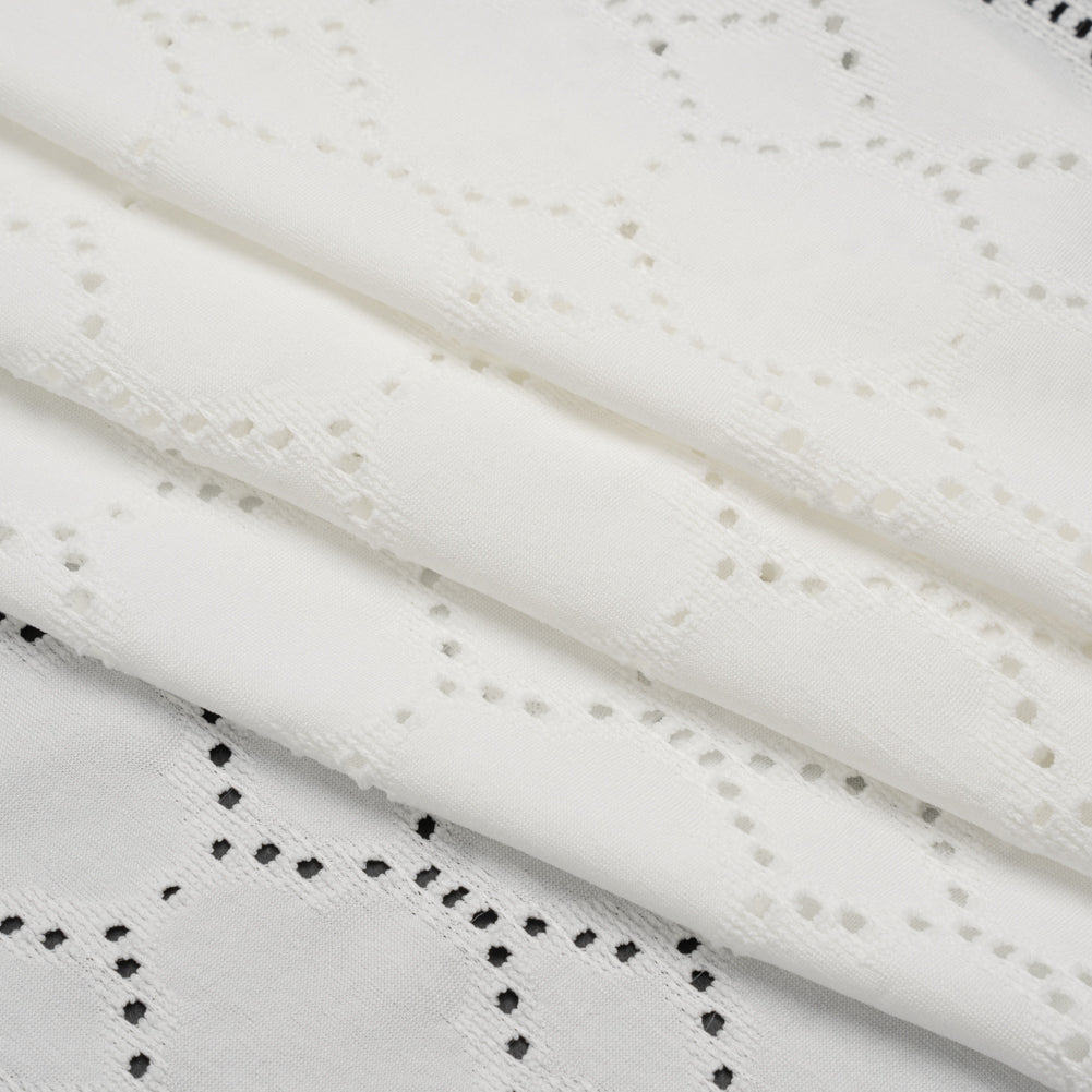 Stretch Polyester Jersey with Eyelets - White Circles - Designer Deadstock Stretch Polyester Jersey with Eyelets - White Circles - Designer Deadstock