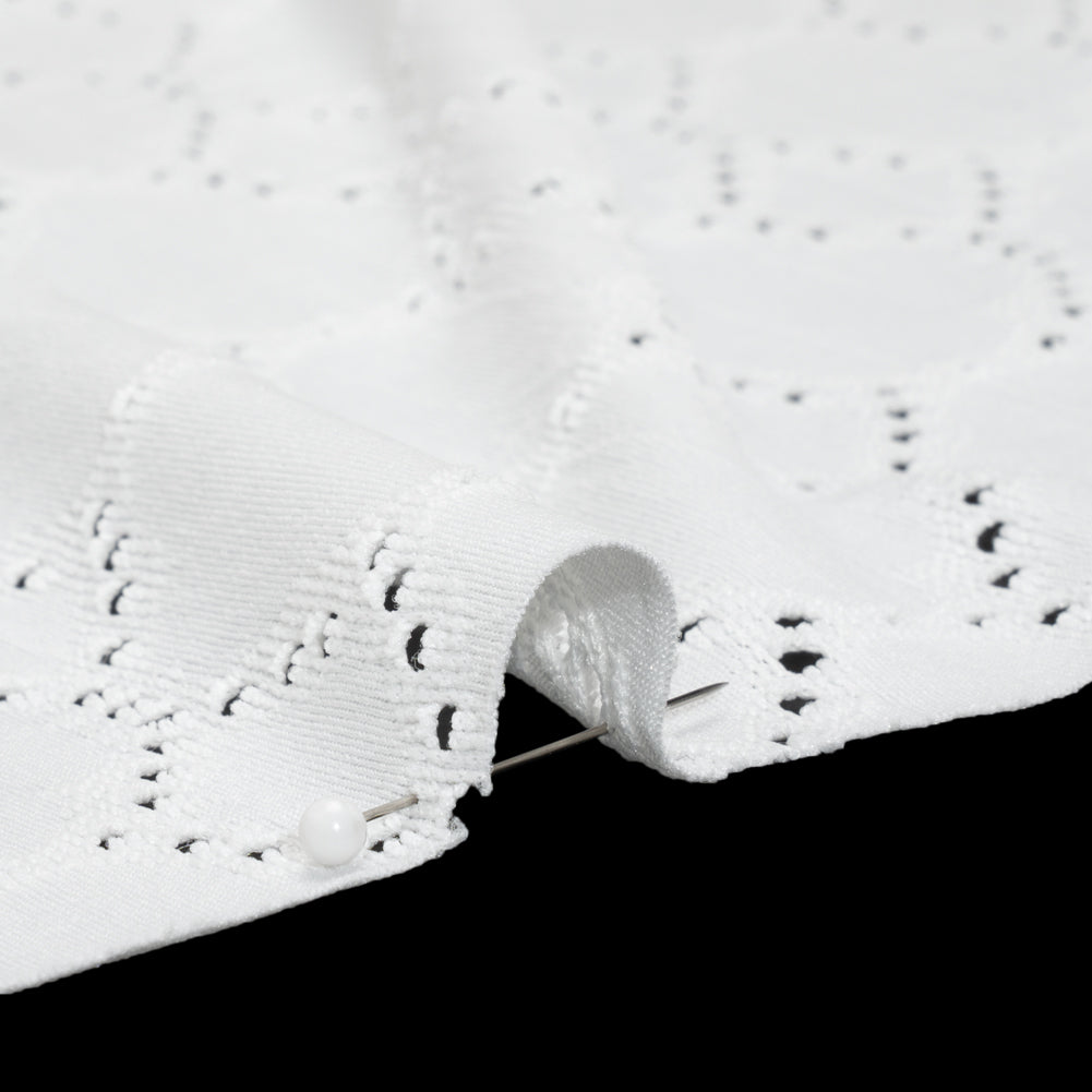 Stretch Polyester Jersey with Eyelets - White Circles - Designer Deadstock Stretch Polyester Jersey with Eyelets - White Circles - Designer Deadstock