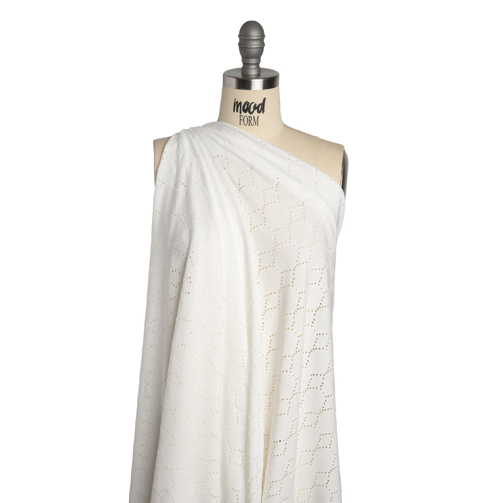 Stretch Polyester Jersey with Eyelets - White Circles - Designer Deadstock Stretch Polyester Jersey with Eyelets - White Circles - Designer Deadstock
