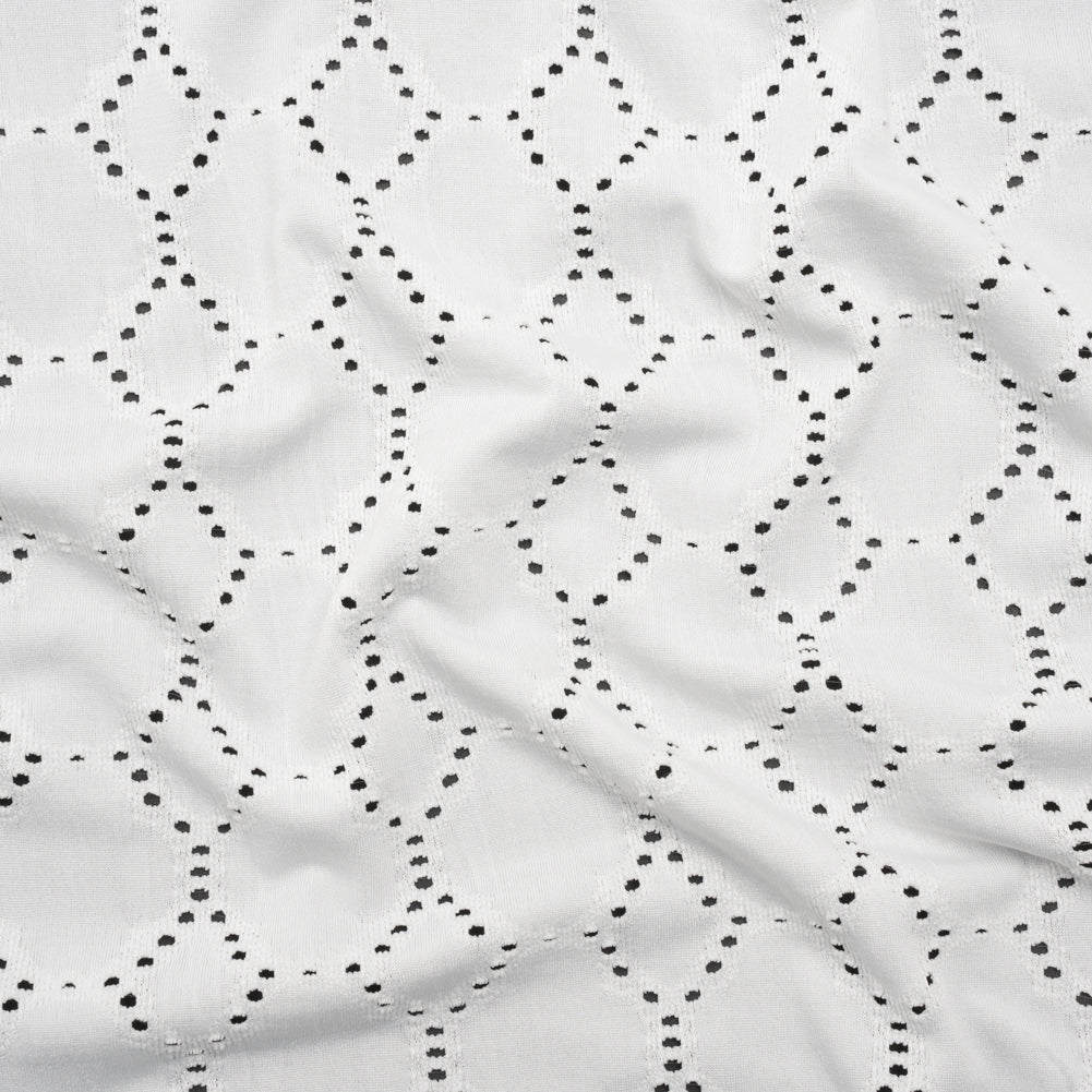 Stretch Polyester Jersey with Eyelets - White Circles - Designer Deadstock Stretch Polyester Jersey with Eyelets - White Circles - Designer Deadstock